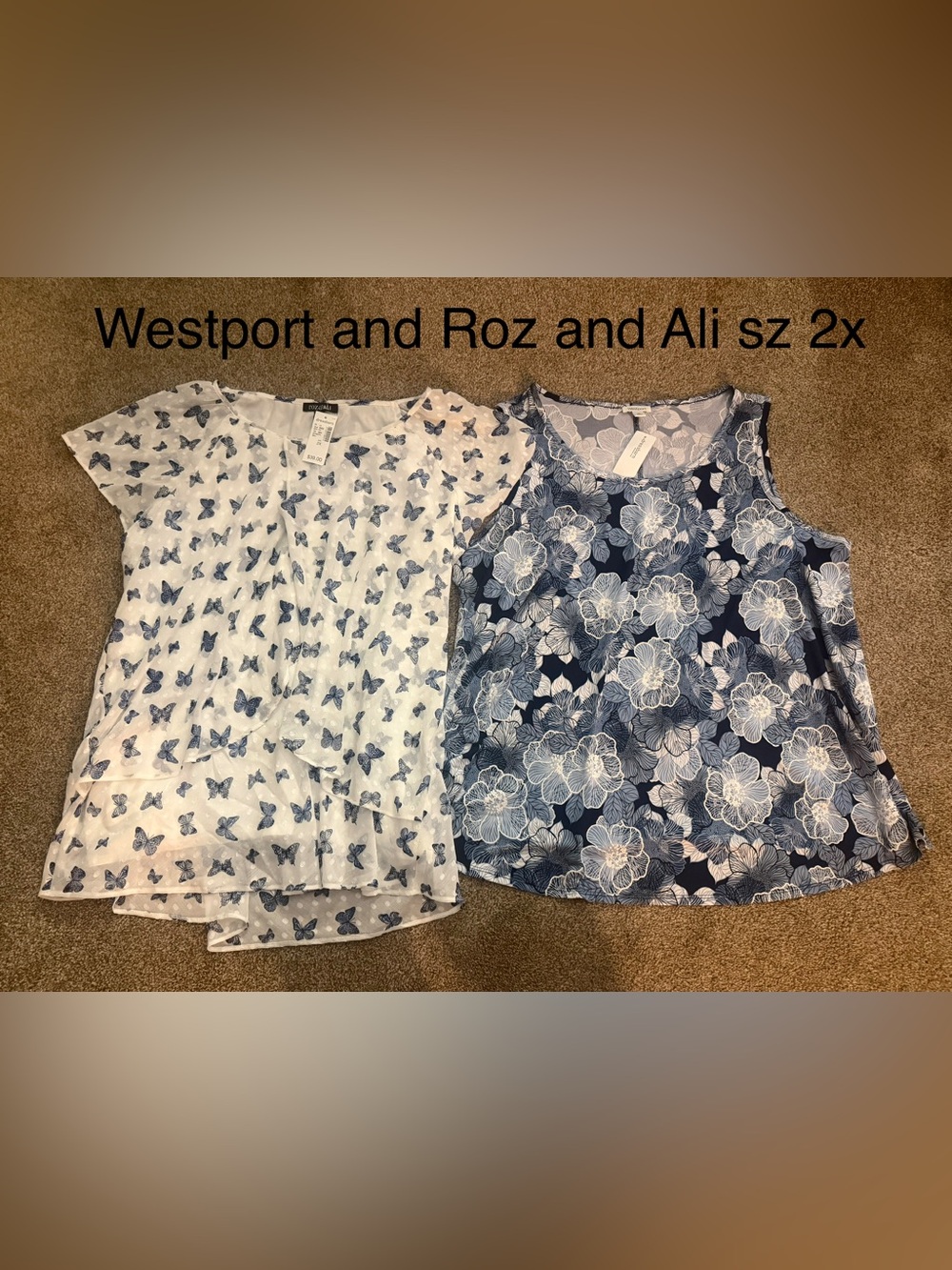 Women’s Navy & White Floral Tops from Westport and Riz and Ali both sz 2x